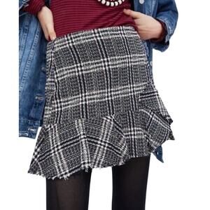 Zara Tweed Mini Skirt Plaid Knit Short Skirt Womens Size XS Black & White NWT